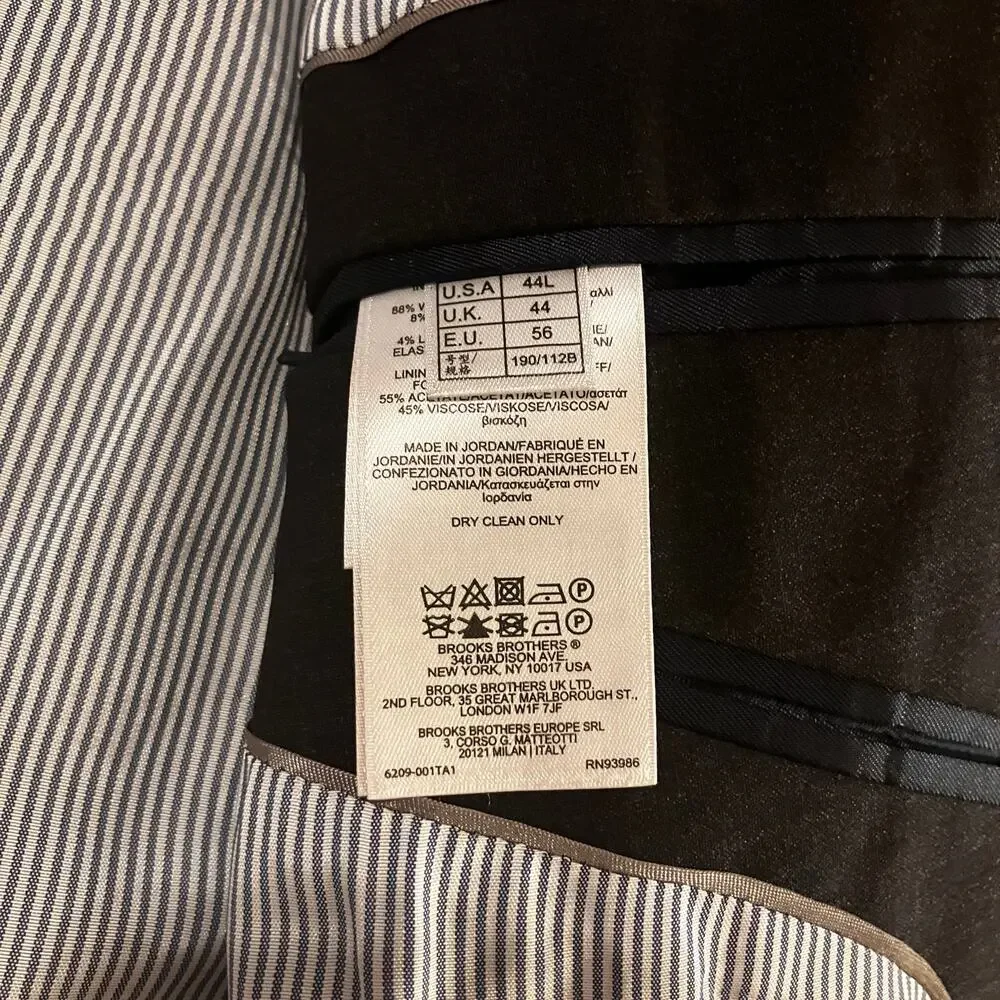 Brooks Brothers Explorer Blazer Jacket 44L‎ Black Madison Fit Two Button Wool